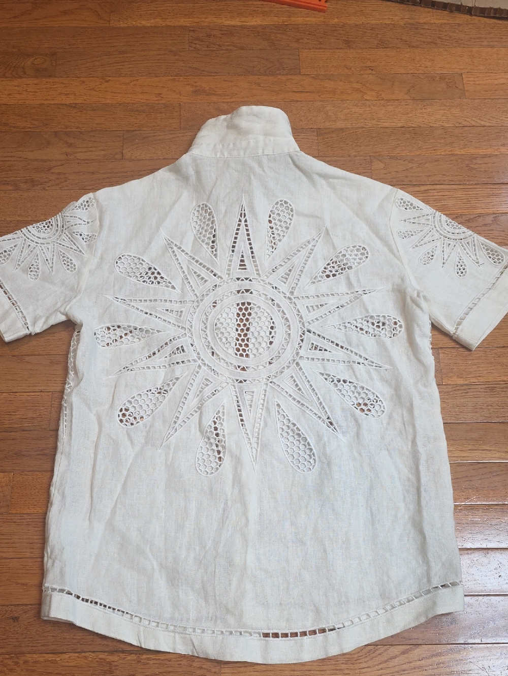 FARM Rio Maxi Sunset Richelieu Regular Fit Embroidered Linen Shirt, Size XS - Picture 7 of 9